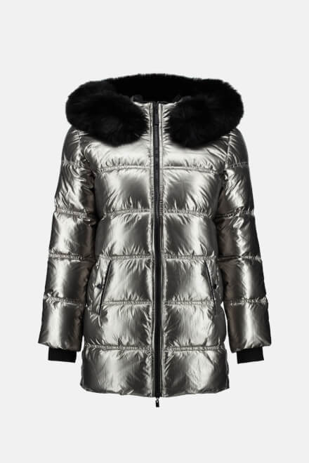 Faux Fur Puffer Coat Style 233923. Pewter. 8