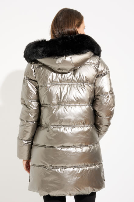Faux Fur Puffer Coat Style 233923. Pewter. 4