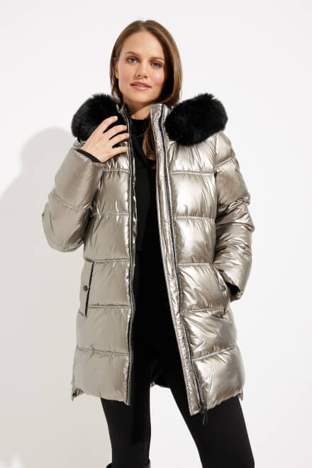 Faux Fur Puffer Coat Style 233923. Pewter. 5