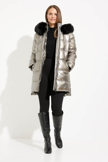 Faux Fur Puffer Coat Style 233923. Pewter. 7