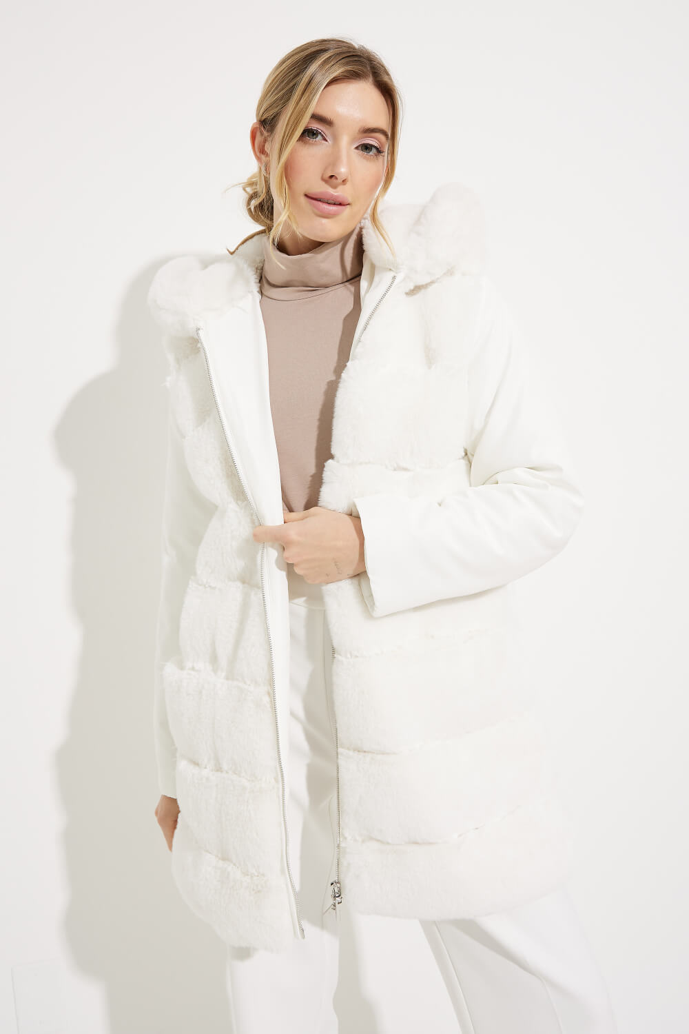 Faux Fur Zip-Up Coat Style 233925. Vanilla 30