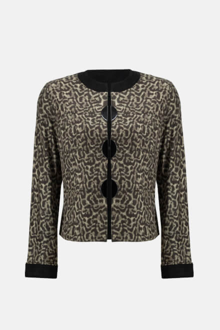 Leopard Print Rounded Collar Jacket Style 233953. Black/beige. 6