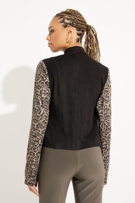 Leopard Print Rounded Collar Jacket Style 233953. Black/beige. 2