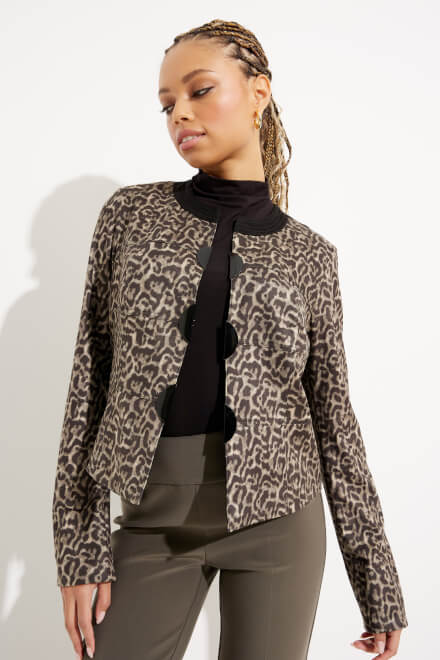 Leopard Print Rounded Collar Jacket Style 233953. Black/beige. 3