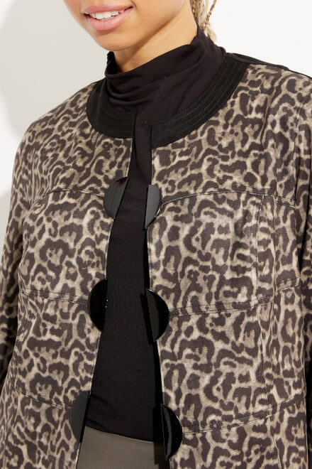 Leopard Print Rounded Collar Jacket Style 233953. Black/beige. 4