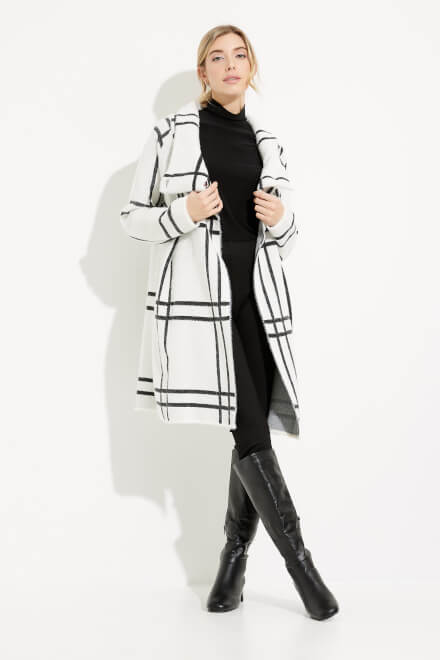 Checkered Shawl Collar Coat Style 233958. Vanilla/black. 5
