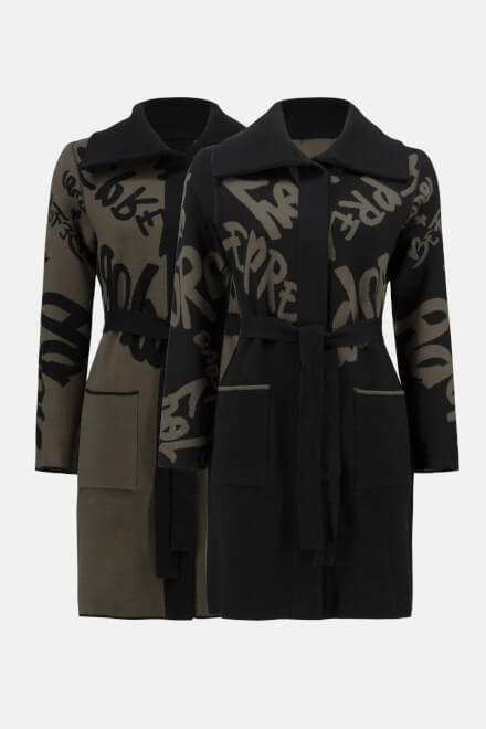 Graphic Print Belted Coat Style 233960. Black/avocado. 6