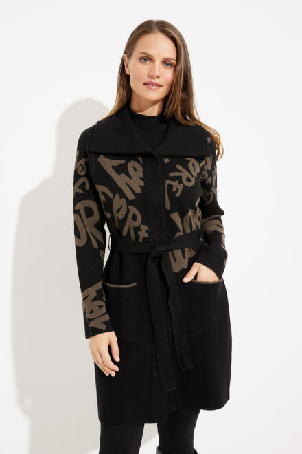 Graphic Print Belted Coat Style 233960. Black/avocado