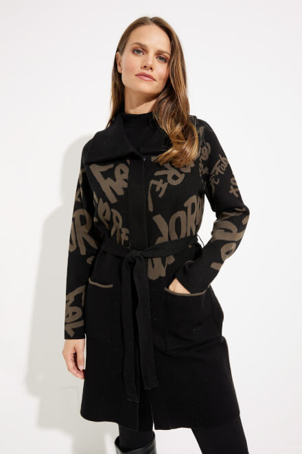 Graphic Print Belted Coat Style 233960. Black/avocado. 3