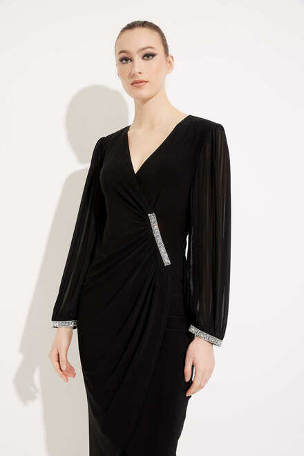 Joseph Ribkoff Shimmer Detail Wrap Dress 224046. Black. 3