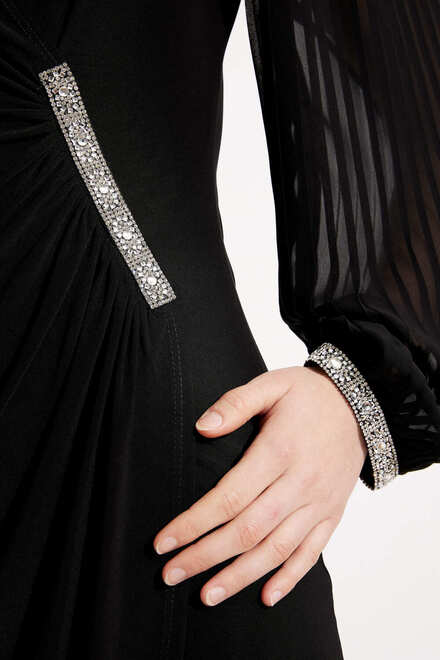 Joseph Ribkoff Shimmer Detail Wrap Dress 224046. Black. 4