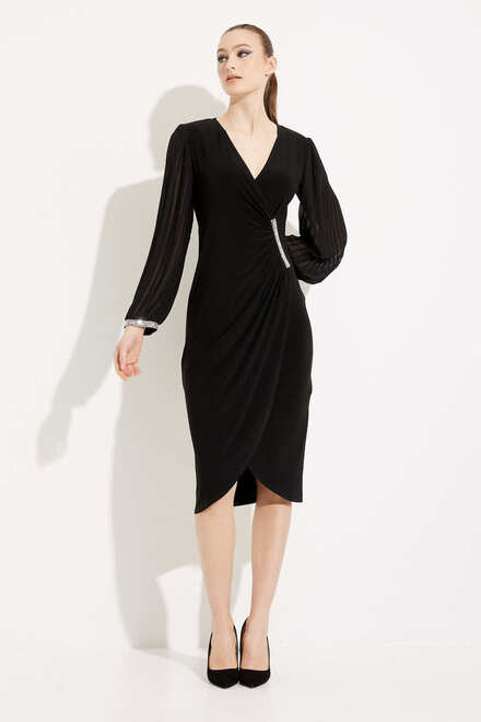 Joseph Ribkoff Shimmer Detail Wrap Dress 224046. Black. 5