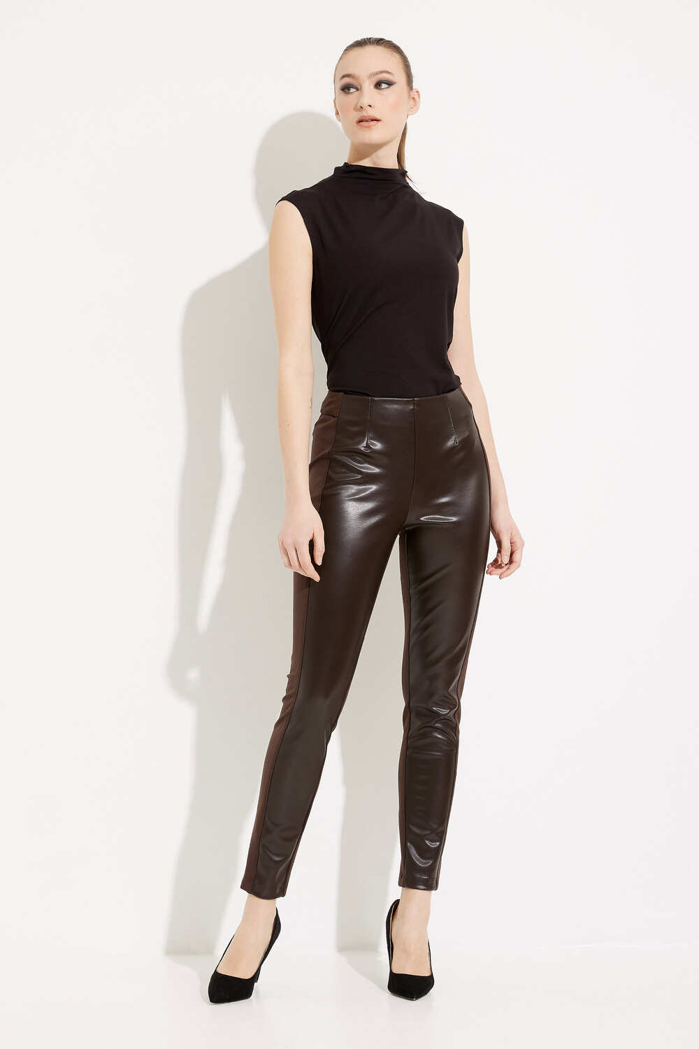 Joseph Ribkoff Faux Leather Pants Style 224055. Mocha