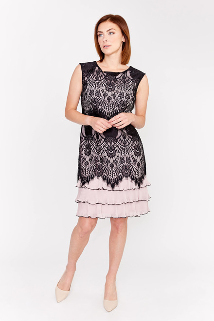 Lace Bodice Tiered Dress Style 189328. Black/blus
