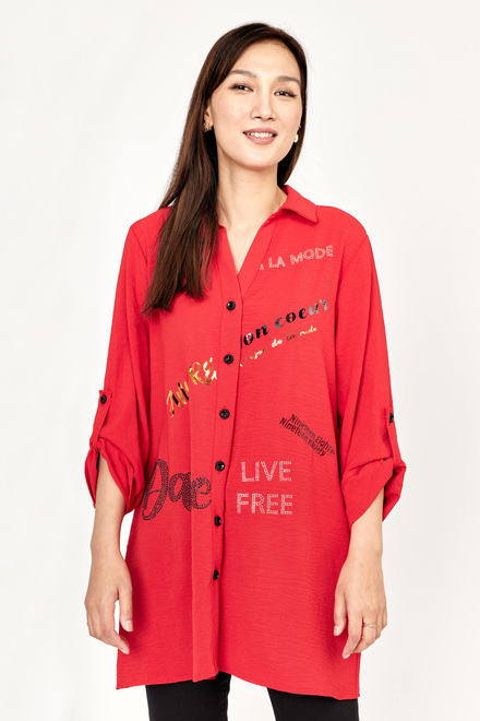 Printed Blouse Top Style 226194U . Red. 4