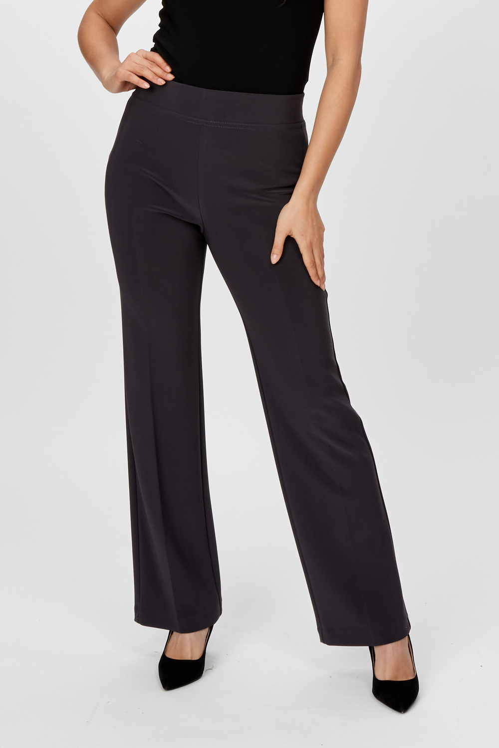Clean Front Pleated Pants Style 233015. Charcoal