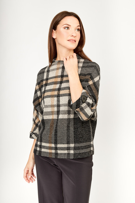 Oversized Checkered Top Style 233317. Charcoal/Camel