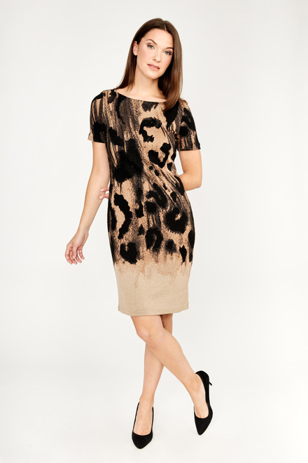 Abstract Print Dress Style 233410. Black/Beige