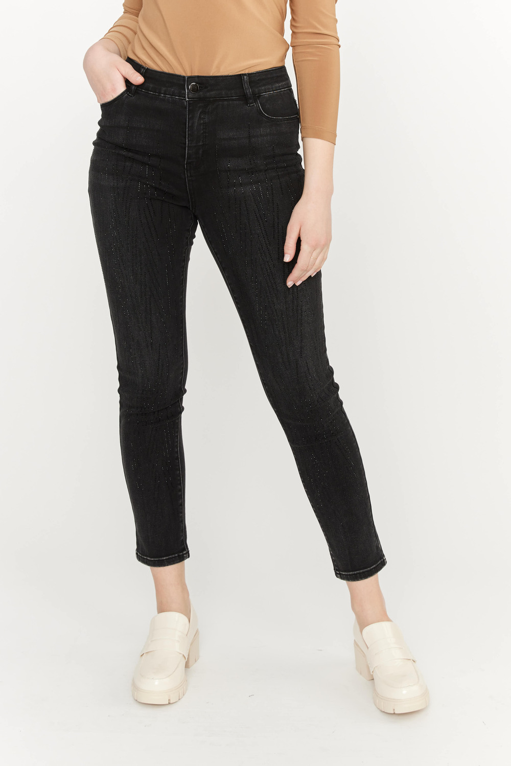 Beaded Slim Leg Jeans Style 233872U. Black
