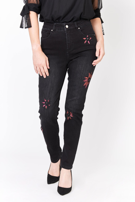 Embroidered Flower Jeans Style 233886U. Black/mage