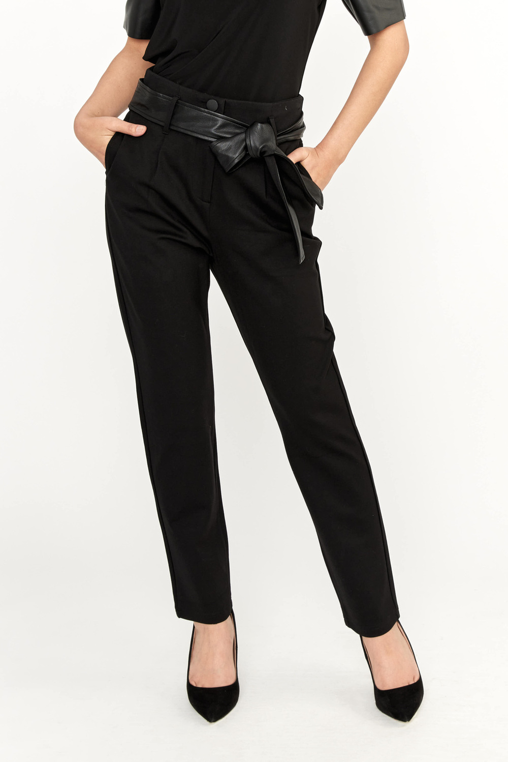 Pants with Knotted Belt Style 233919U. Black