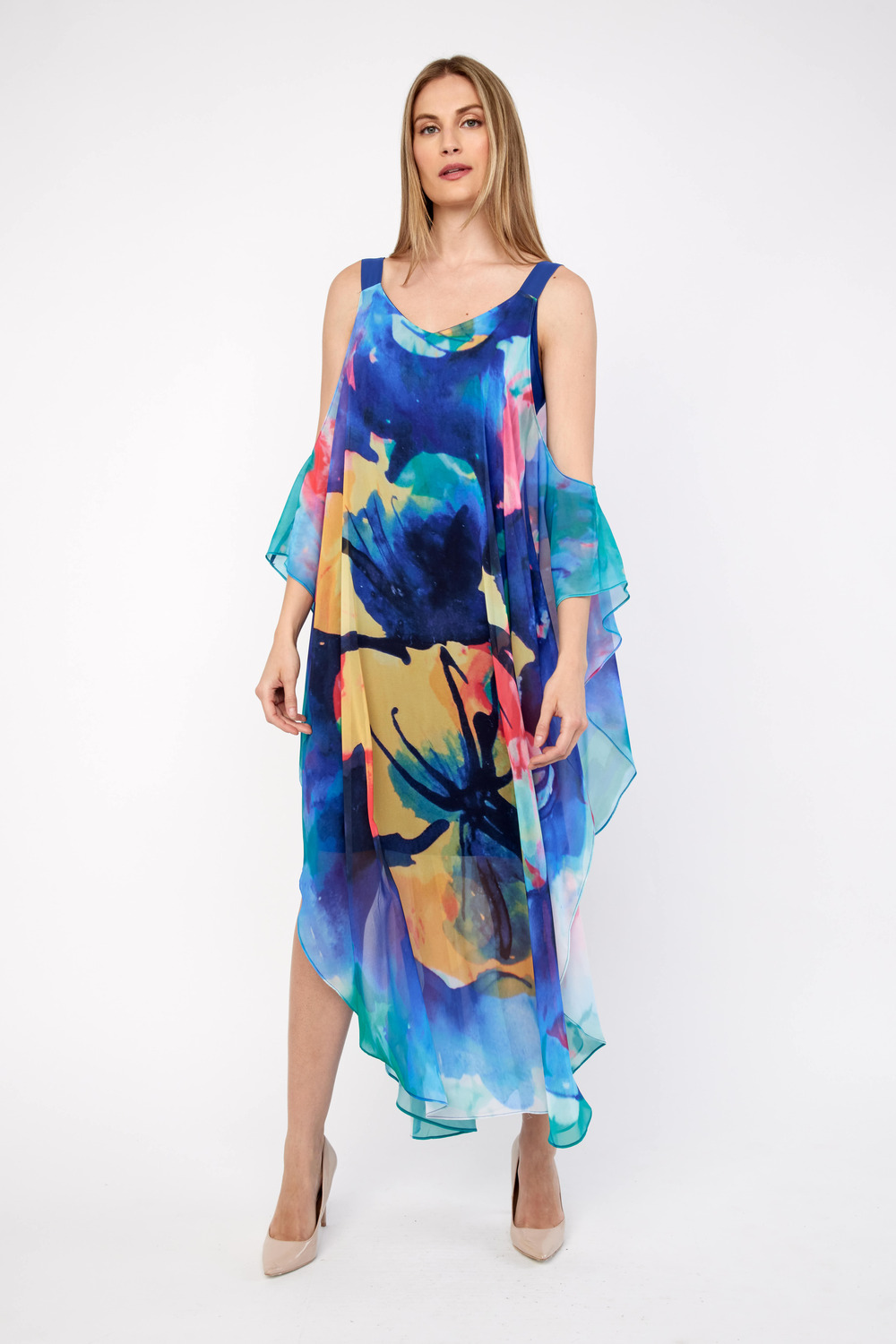 Printed Maxi Dress Style 236661U. Blue/yell