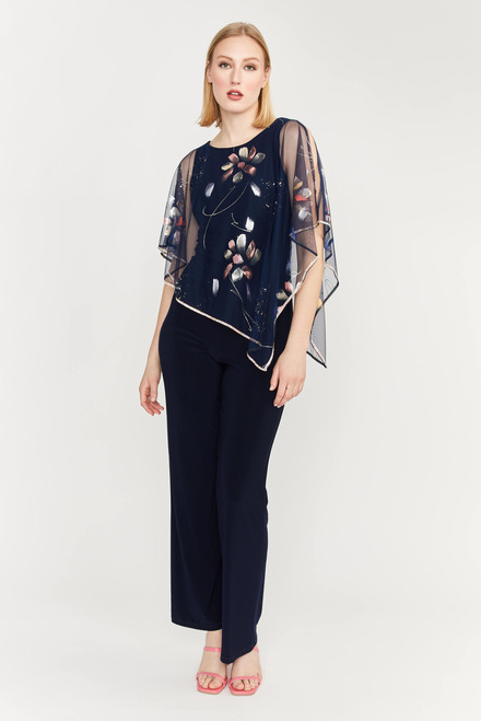 Floral Chiffon Overlay Jumpsuit Style 239012. Midnight Blue/Coral