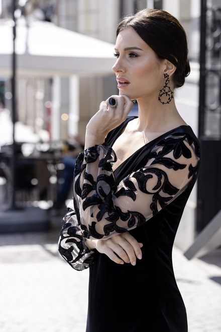 Sequin Appliqu&eacute; Dress Style 239225. Black/nude. 6