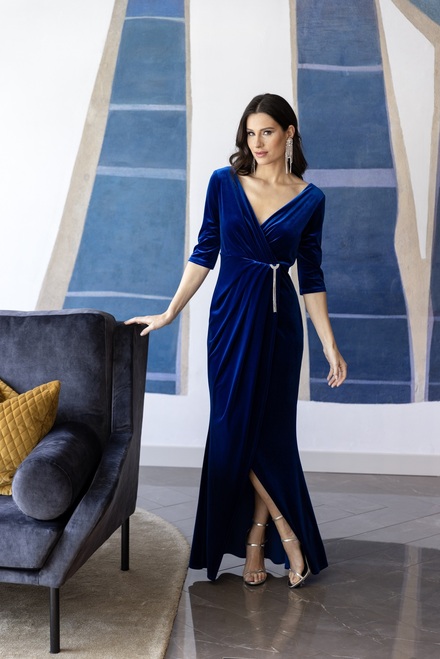 Velour Wrap Front Dress Style 239236. Sapphire