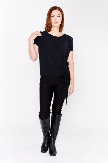 Short Sleeve Tie Front Top Style 181224. Black. 4