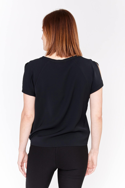 Short Sleeve Tie Front Top Style 181224. Black. 2