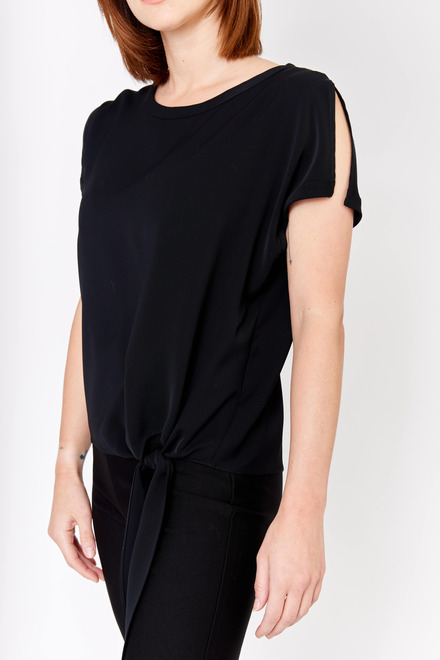 Short Sleeve Tie Front Top Style 181224. Black. 3