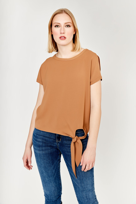 Short Sleeve Tie Front Top Style 181224. Chestnut