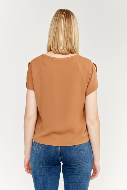 Short Sleeve Tie Front Top Style 181224. Chestnut. 2