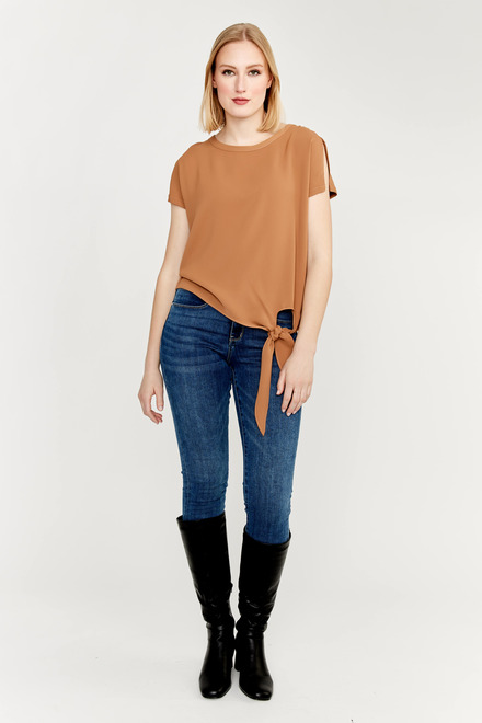Short Sleeve Tie Front Top Style 181224. Chestnut. 4
