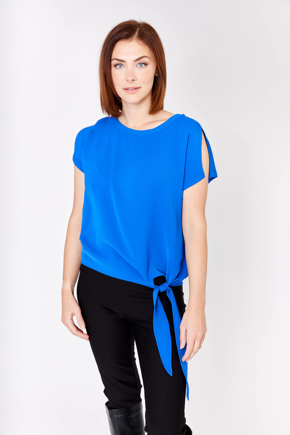 Short Sleeve Tie Front Top Style 181224. Royal