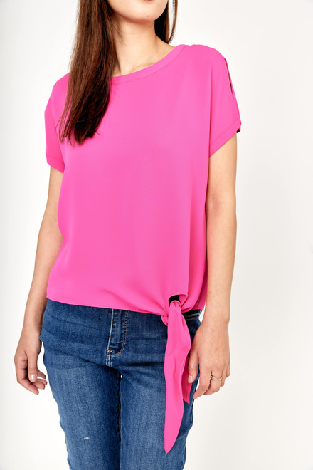 Short Sleeve Tie Front Top Style 181224. Hot Pink. 4