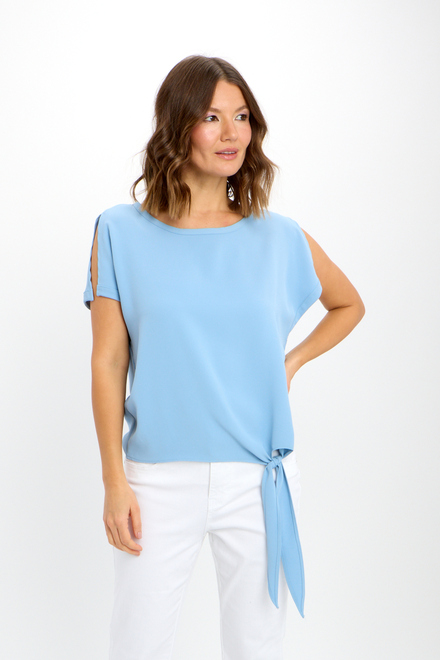 Short Sleeve Tie Front Top Style 181224. Misty Blue