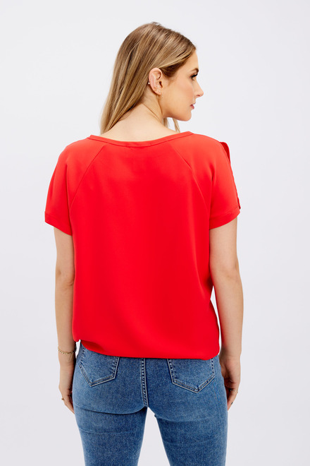 Short Sleeve Tie Front Top Style 181224. Tomato. 2