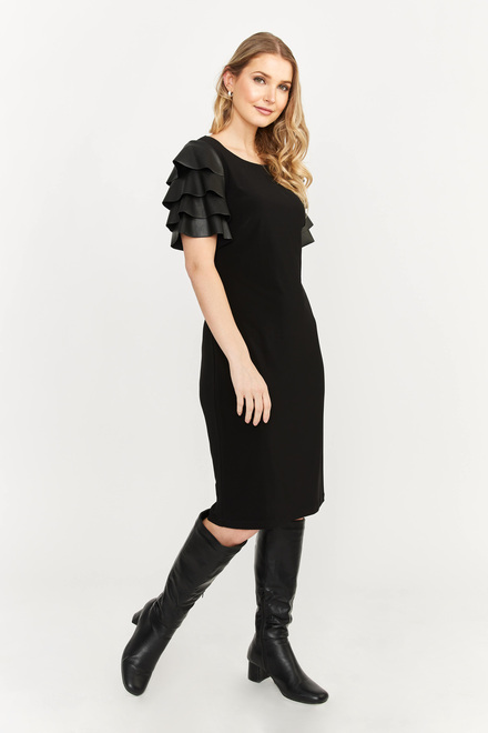 Faux Leather Tiered Sleeve Dress Style 233003. Black