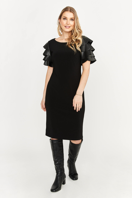 Faux Leather Tiered Sleeve Dress Style 233003. Black. 4