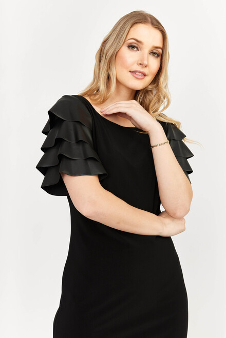 Faux Leather Tiered Sleeve Dress Style 233003. Black. 3