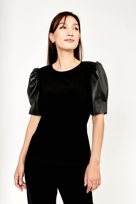 Faux Leather Sleeve Top Style 233025