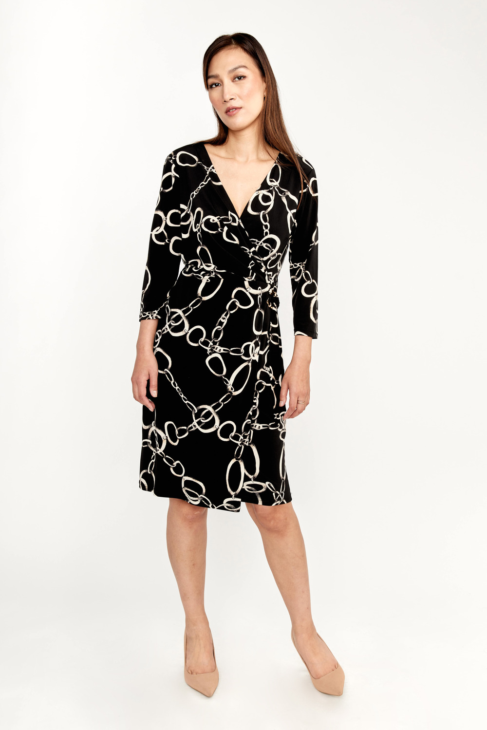 Chain Print Dress Style 233180. Black/beige