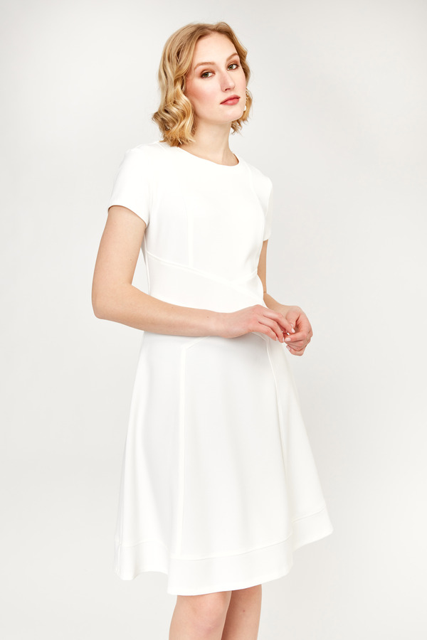Short Sleeve Fit &amp; Flare Dress Style 232106. Vanilla