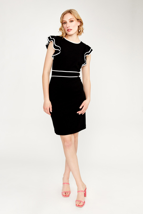 Flutter Sleeve Dress Style 232067. Black/vanilla