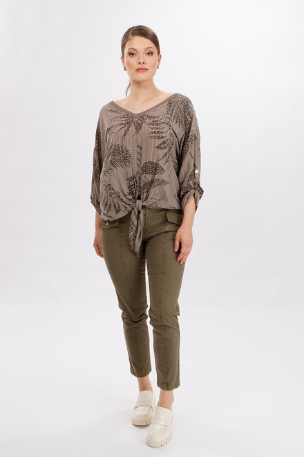 Printed Tie-Front Top Style 702-03. Mocha. 4