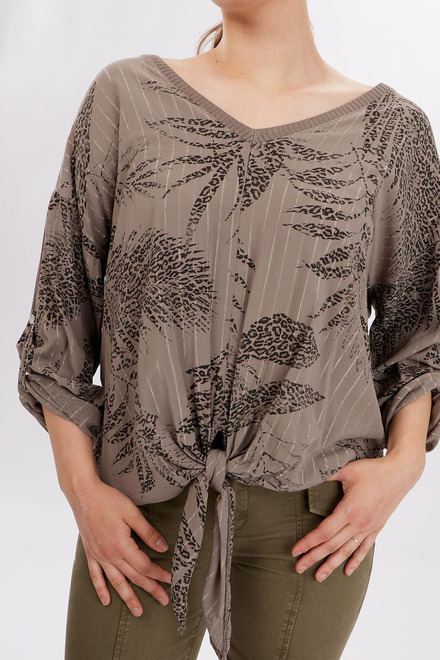 Printed Tie-Front Top Style 702-03. Mocha. 3