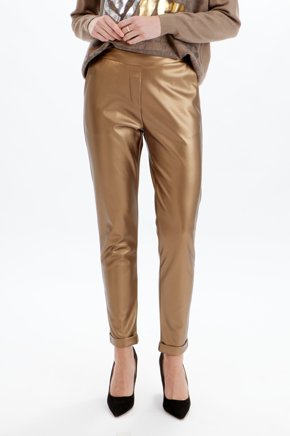 Fitted Satin Pants Style 704-10. Antique Gold