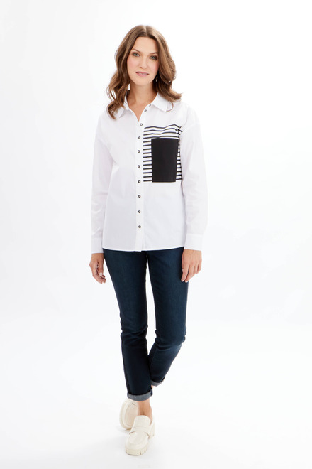 Striped Pocket Blouse Style 711-12. White. 2